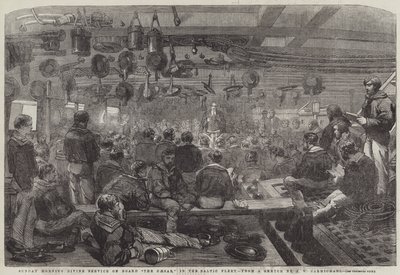 バルト海の艦隊でシーザーに乗って日曜日の朝の神のサービス 作： John Wilson Carmichael